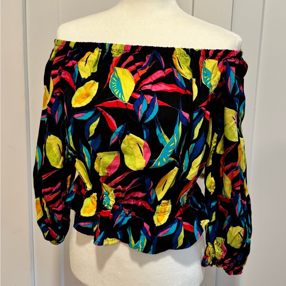 Tabitha Brown X Target, 3/4 sleeve Lemon linen blend Multicolor Patterned blouse